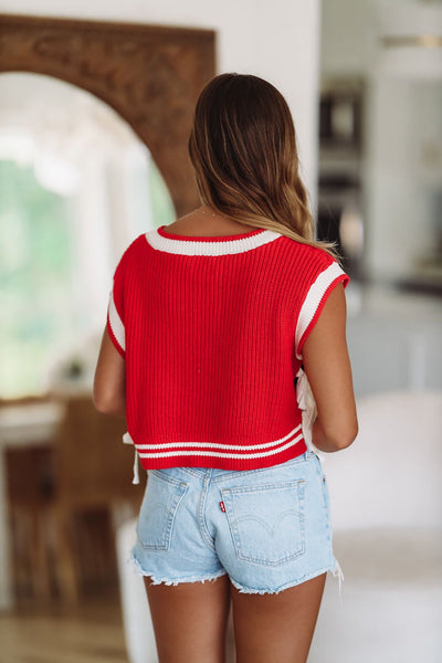 Fashion red cropped sweater