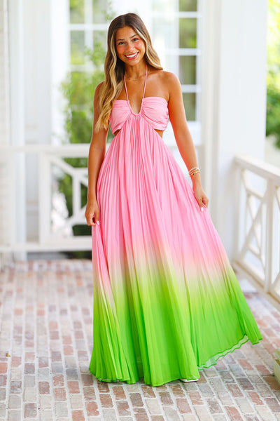 Mirror, Mirror Maxi Dress - Pink and Green - H&O