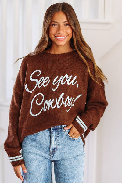 Love My Cowboy / Cowboy - Set of 2 Sweaters - WHITE w/ BROWN on sale | Mommy and Me Sweaters | Matching Rodeo Sweaters | Matching Cowboy Sweaters