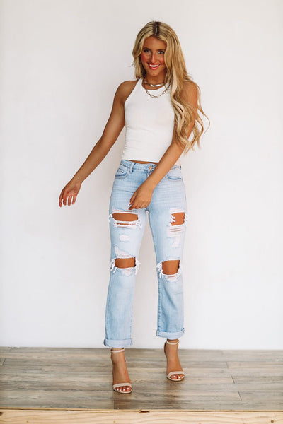 High Rise Boyfriend Jeans - Light Wash