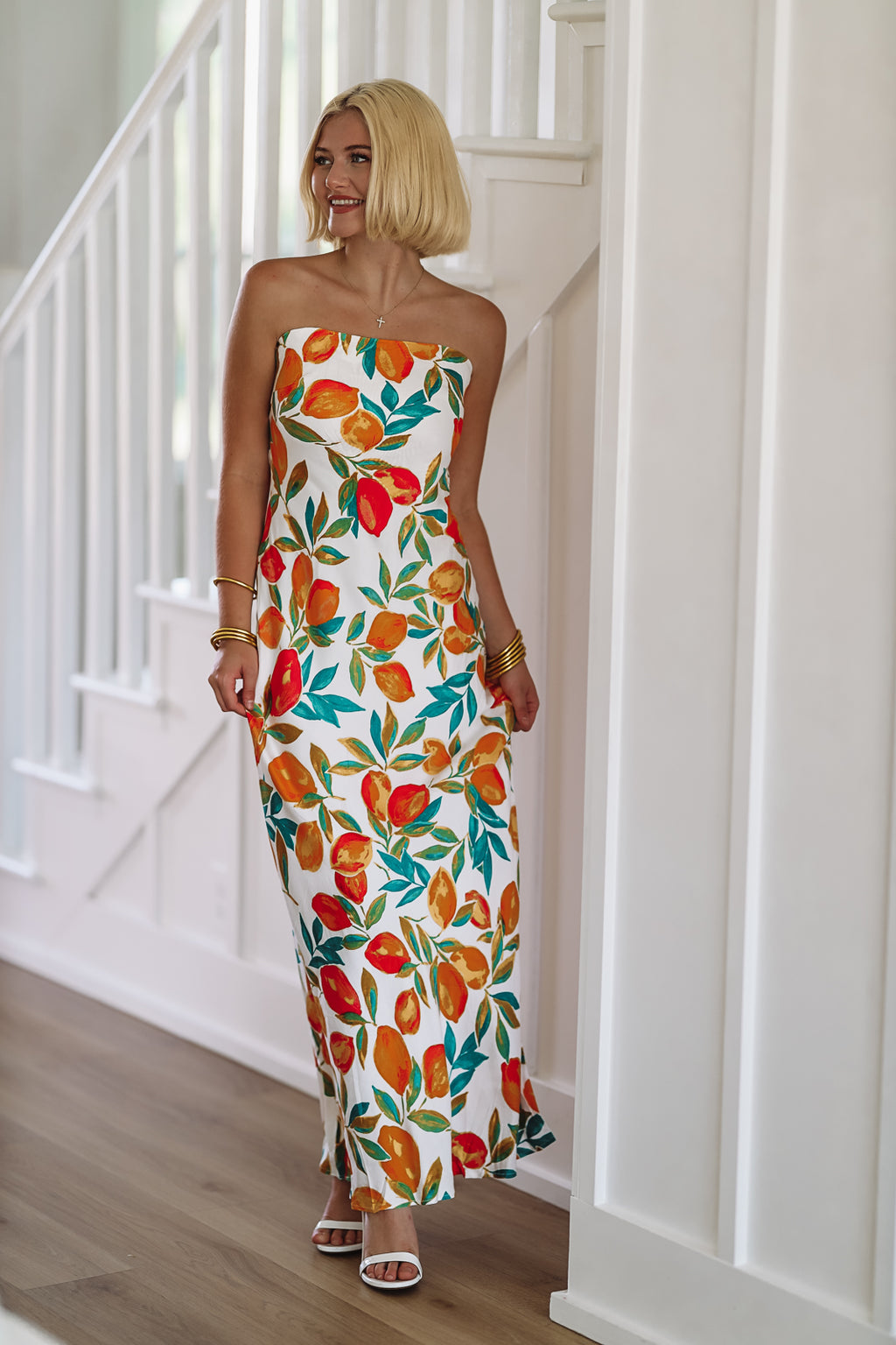 In the Grove Maxi Dress - White, Orange and Green