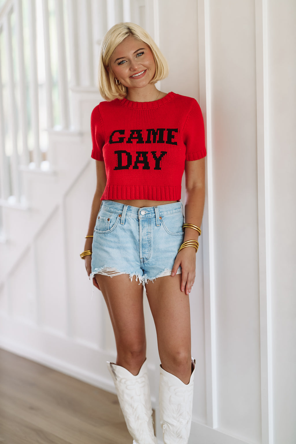 Game Day Crop Sweater Top - Red and Black