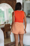 Checking You Out Denim Shorts - Orange