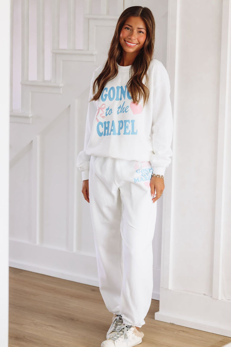 Going to the Chapel Gonna Get Married Sweatpants- White