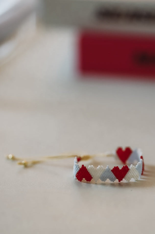 Beaded Heart Gameday Bracelet - Red White and Blue