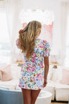 Bouquets of Blooms Mini Dress - White, Pink and Purple