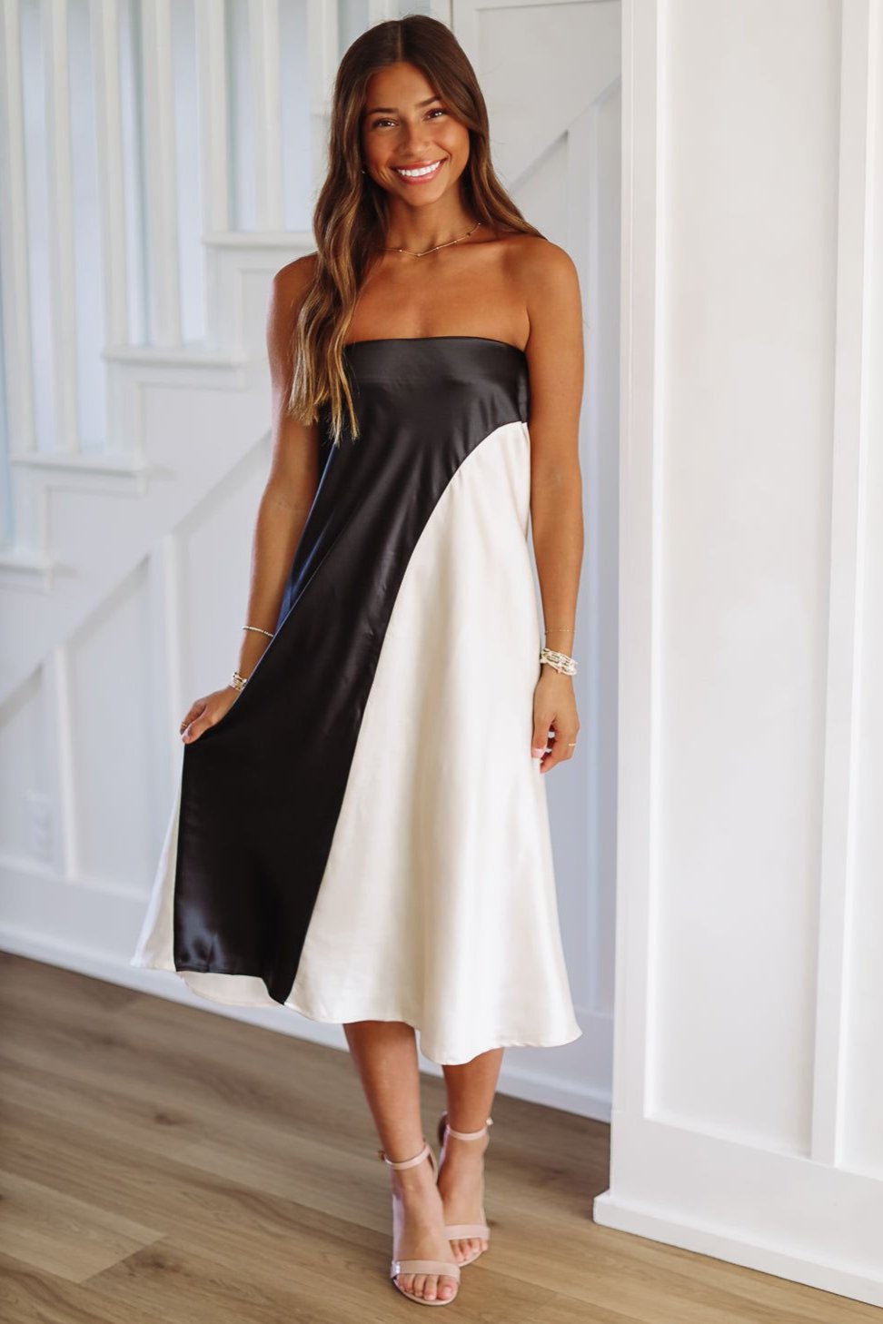 Altered Perception Midi Skirt  Midi Dress - Ivory and Black