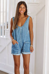 HAZEL & OLIVE A Comfy Classic Denim Romper - Medium Wash