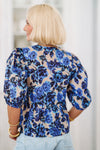 HAZEL & OLIVE Abstract Blooms Top - Blue and Beige