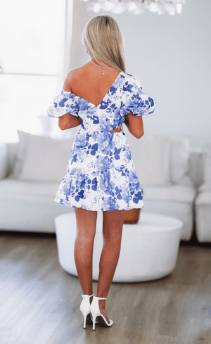 HAZEL & OLIVE Afternoon Tea Mini Dress - Blue and White