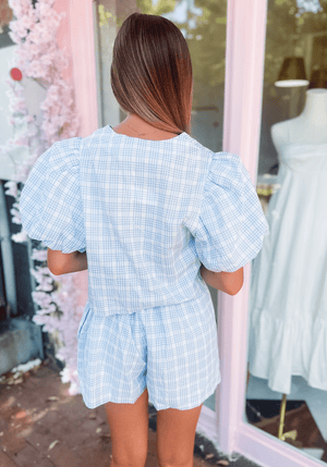 HAZEL & OLIVE All About Plaid Top and Short Set - Blue and White