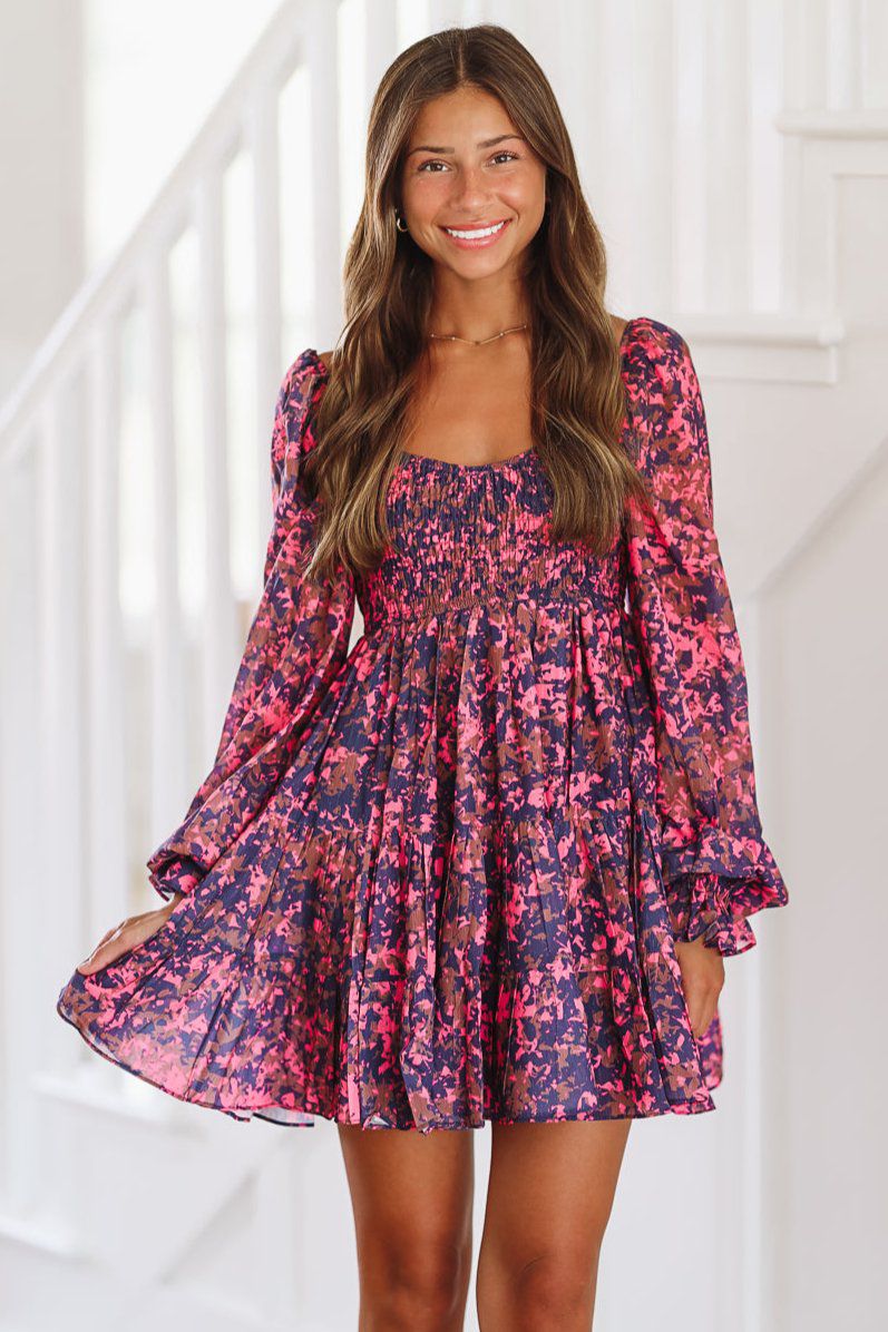 HAZEL & OLIVE All Right With Me Mini Dress - Navy, Brown and Fuchsia