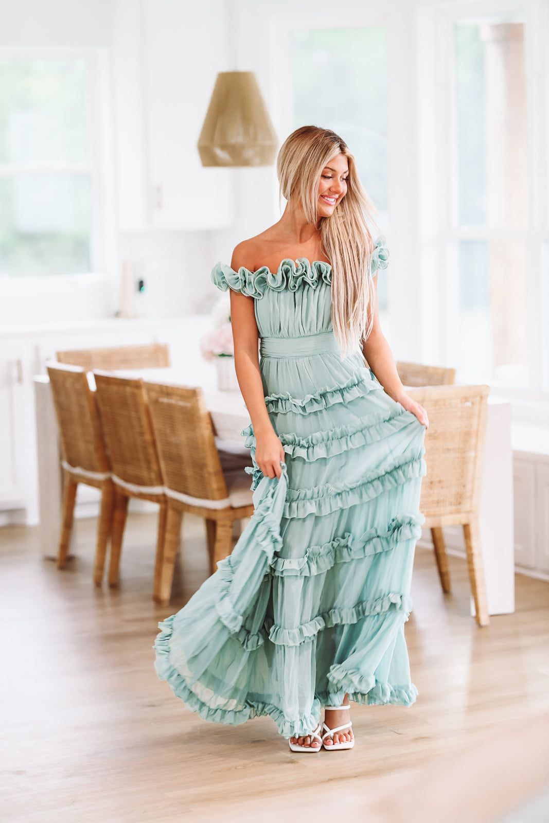 All the Attention Maxi Gown - Sage - H&O