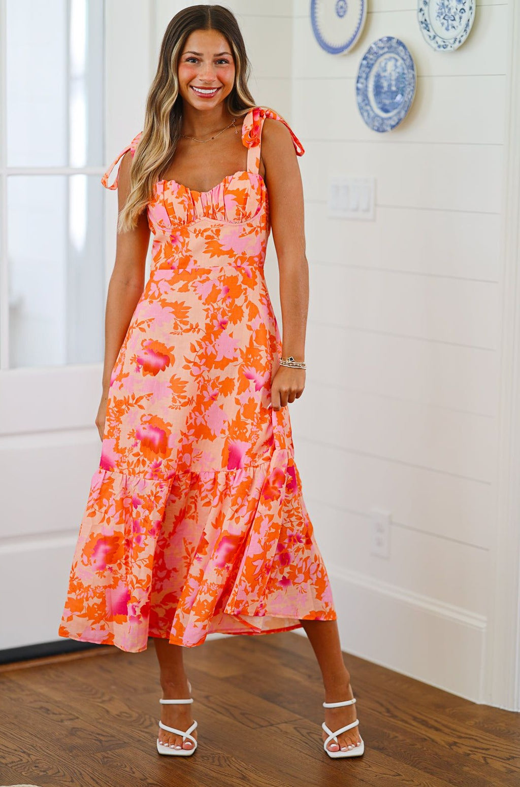 HAZEL & OLIVE Aloha Maxi Dress - Peach, Pink and Orange