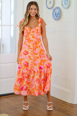 HAZEL & OLIVE Aloha Maxi Dress - Peach, Pink and Orange