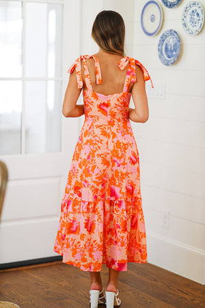 HAZEL & OLIVE Aloha Maxi Dress - Peach, Pink and Orange