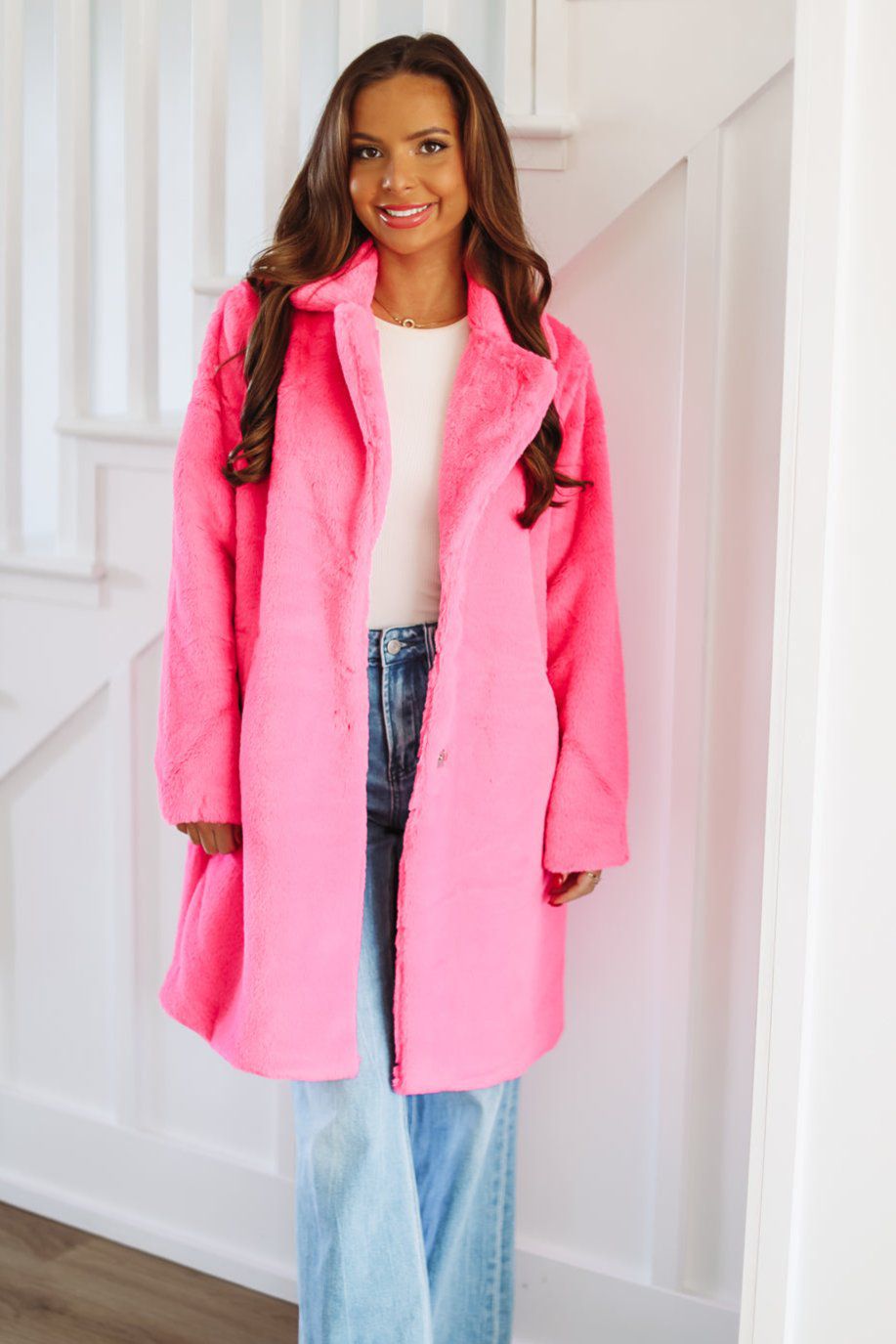 HAZEL & OLIVE Always A Pink Girl Coat - Hot Pink