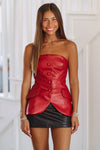 HAZEL & OLIVE Always a Pleasure Vegan Leather Top - Red