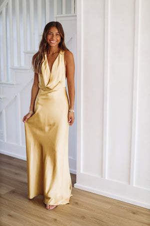 HAZEL & OLIVE Andie Satin Maxi Dress - Yellow