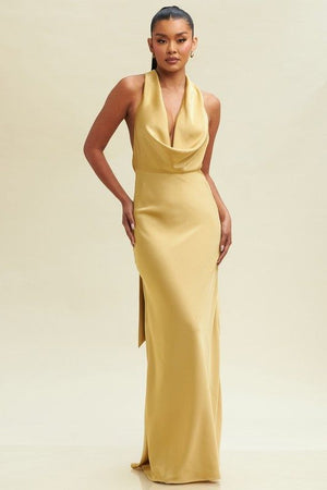 HAZEL & OLIVE Andie Satin Maxi Dress - Yellow