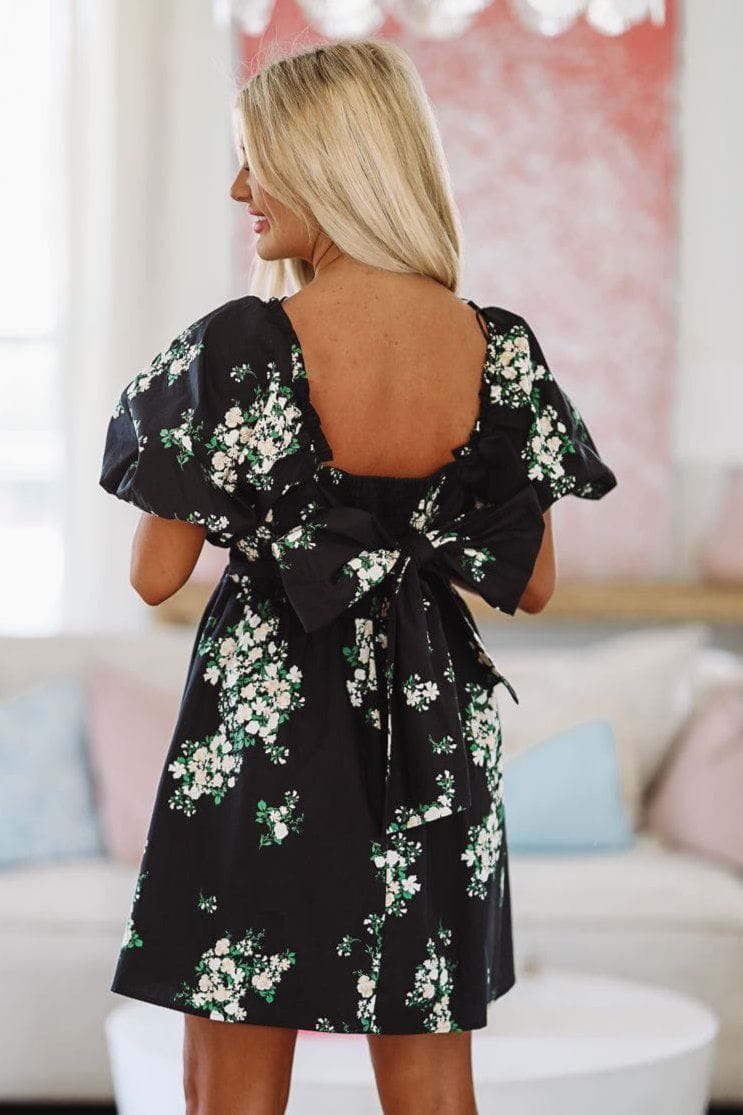 HAZEL & OLIVE Around the Garden Floral Mini Dress - Black