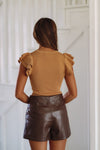 HAZEL & OLIVE Baby I'm Classic Vegan Leather Shorts - Brown