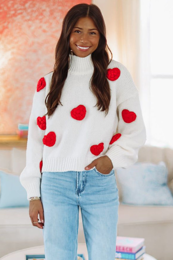 HAZEL & OLIVE Big Hearts Sweater - White and Red