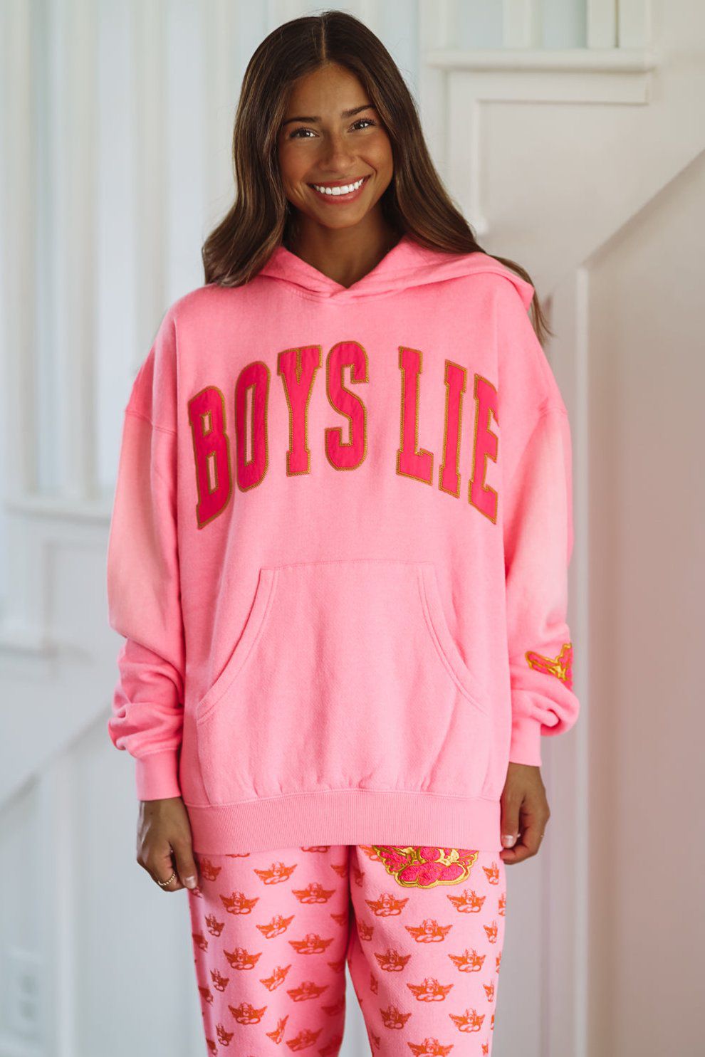 HAZEL & OLIVE Boys Lie Not Your Puppet Racer Hoodie - Pink