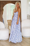 HAZEL & OLIVE Caviar Dreams Print Maxi Dress - Blue and White