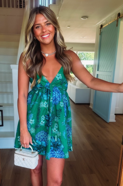 HAZEL & OLIVE Char's Floral Mini Dress - Green and Blue