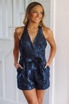 HAZEL & OLIVE Check My Calendar Romper - Navy