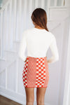 HAZEL & OLIVE Checkered Past Mini Skirt - Burnt Orange and Oatmeal