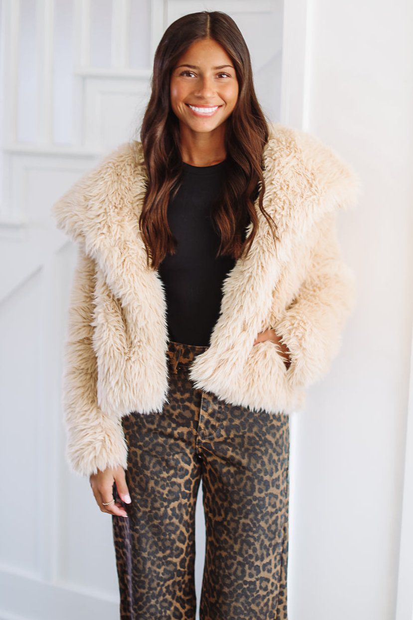 HAZEL & OLIVE Chinchilly Faux Fur Jacket - Khaki