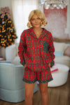 HAZEL & OLIVE Christmas Morning Short and Top Pajama Set - Red