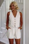 HAZEL & OLIVE Classic Chic Linen Vest and Short Set - Cream