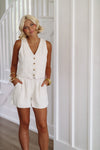 HAZEL & OLIVE Classic Chic Linen Vest and Short Set - Cream