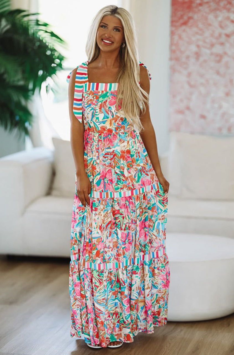 HAZEL & OLIVE Color Burst Floral Maxi Dress - Pink