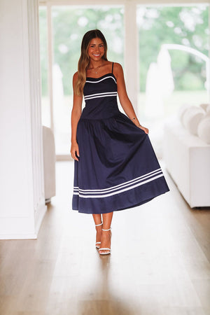 HAZEL & OLIVE Come Sail Away Midi Dress - Navy