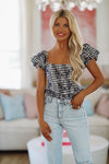 HAZEL & OLIVE Cookout Season Gingham Crop Top - Navy and White