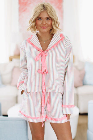 HAZEL & OLIVE Cutie in Stripes Short and Top Pajama Set - Pink Blue and White