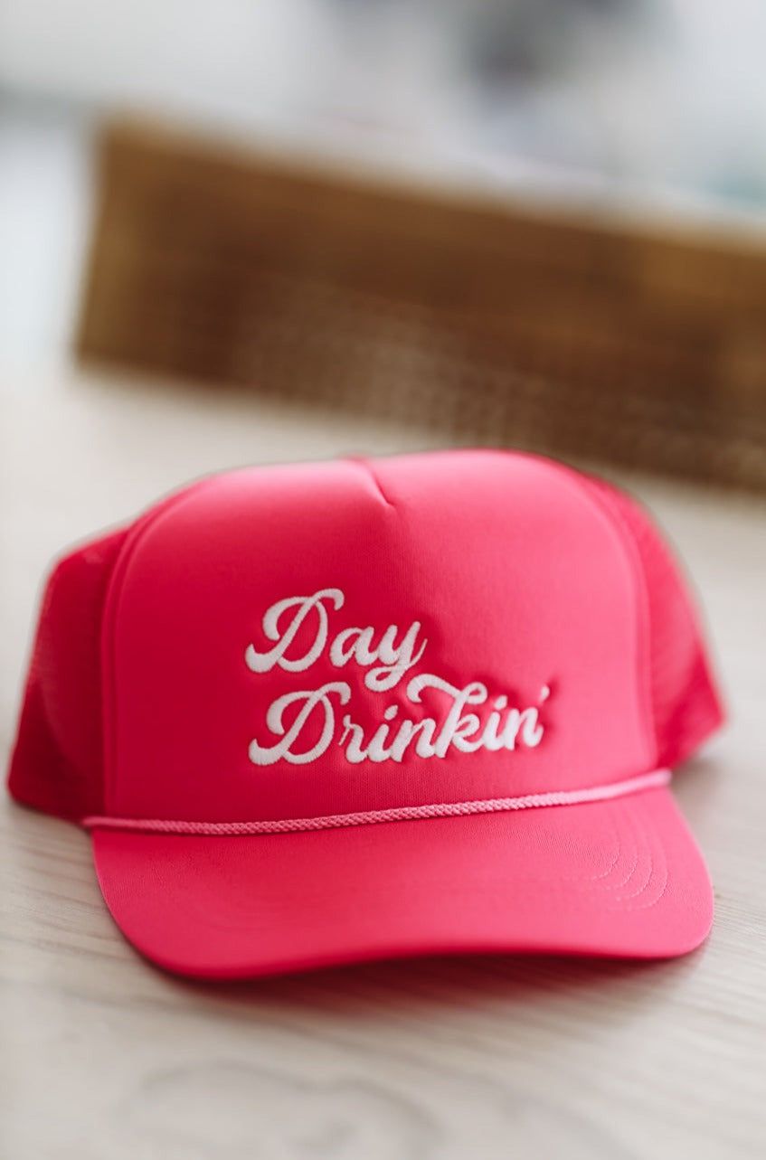 HAZEL & OLIVE Day Drinkin' Embroidered Trucker Hat - Fuchsia