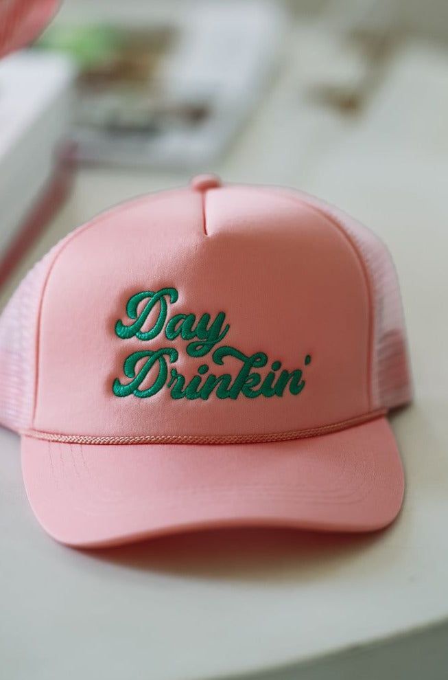 HAZEL & OLIVE Day Drinkin' Embroidered Trucker Hat - Pink