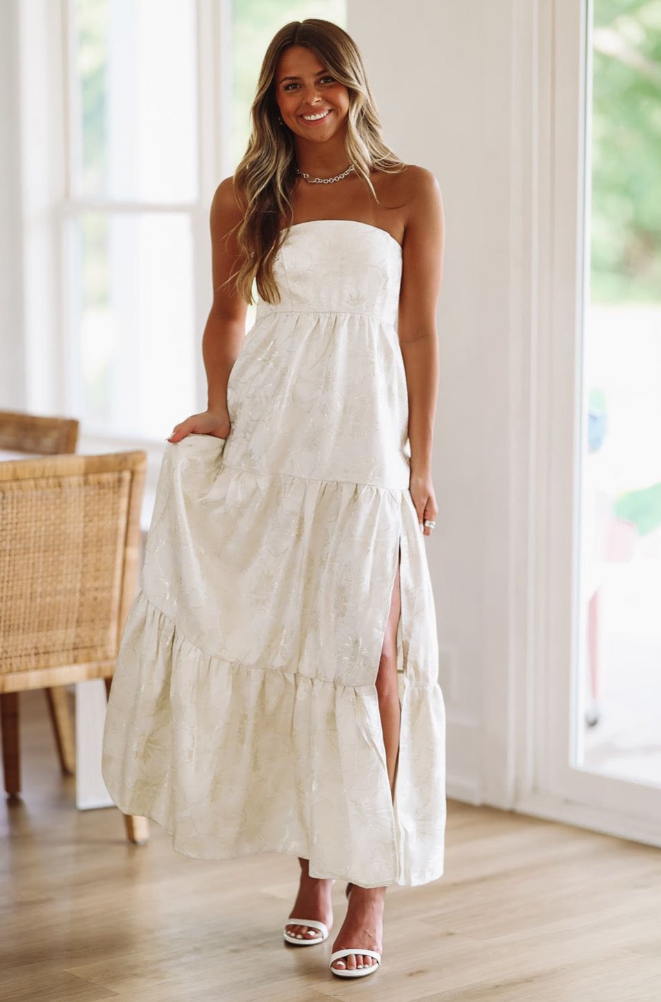 HAZEL & OLIVE Dinner in the Hamptons Maxi Dress - Cream