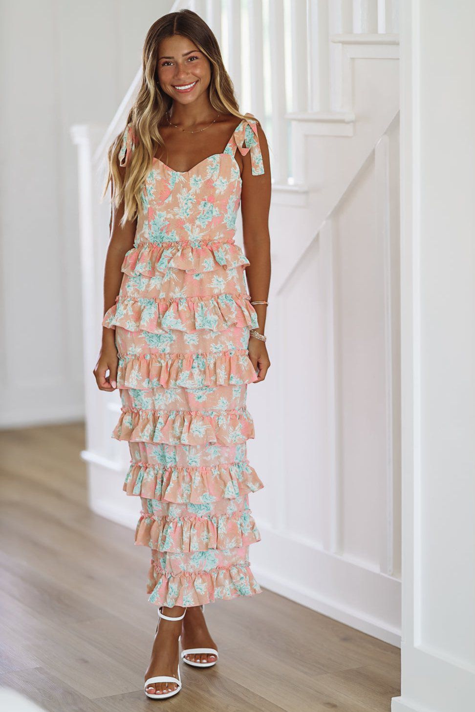 HAZEL & OLIVE Don't Be Alarmed Ruffle Midi Dress - Blush