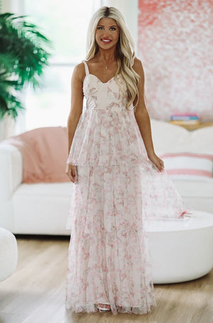 HAZEL & OLIVE Don't Make Me Blush Maxi Gown - Blush Pink