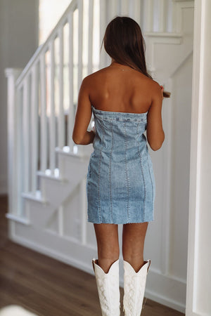 HAZEL & OLIVE Down to Dallas Denim Dress - Light Wash