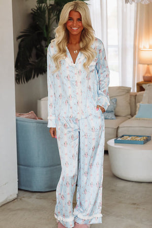 HAZEL & OLIVE Dreaming of Bouquets Pajama Pant and Top Set - Blue