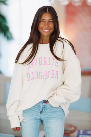 HAZEL & OLIVE Favorite Daughter Collegiate Sweatshirt - Gardenia