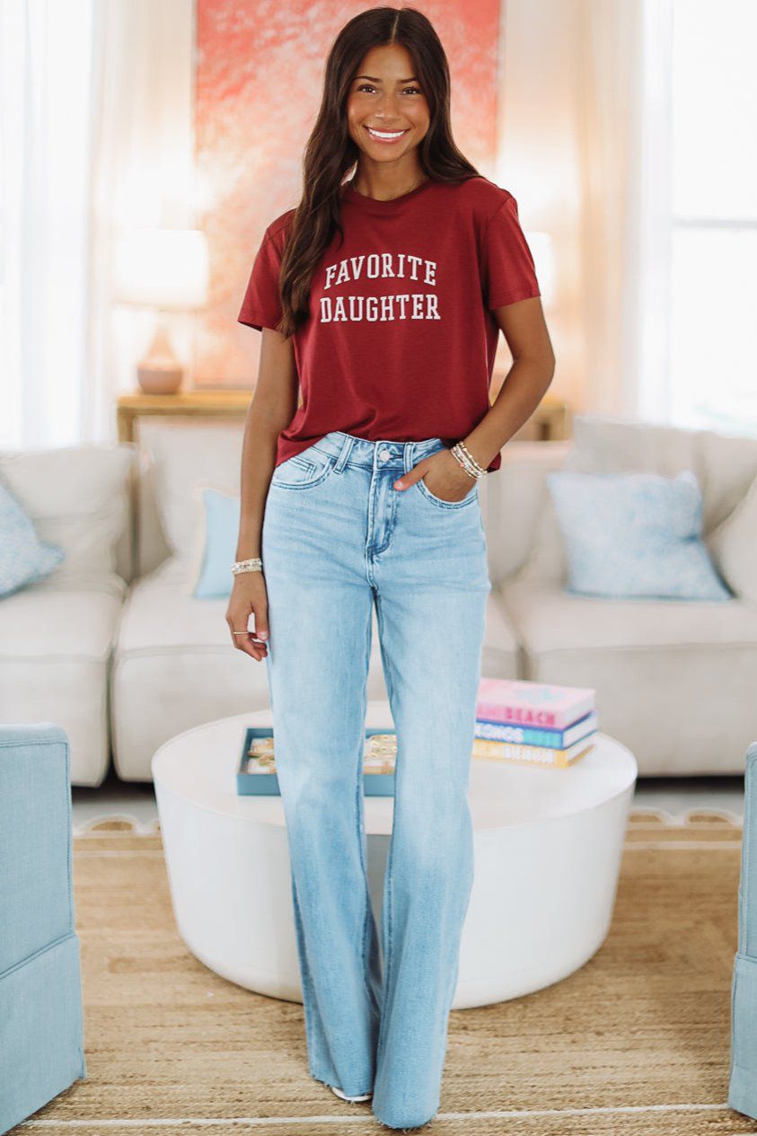 HAZEL & OLIVE Favorite Daughter Cropped Collegiate Tee - Sangria Nights