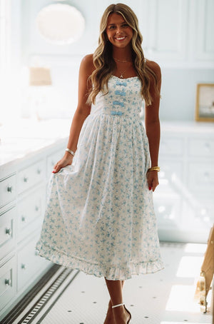 HAZEL & OLIVE Feels So Light Midi Dress - White and Blue